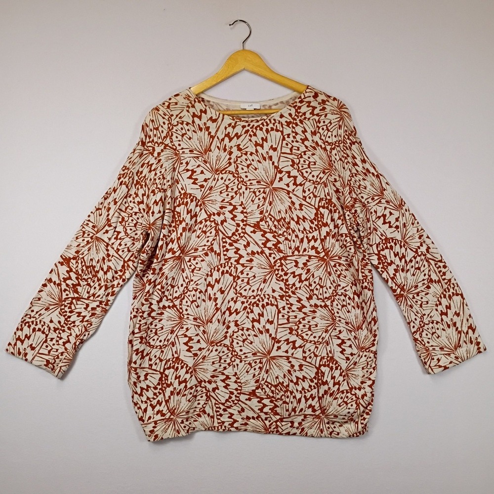 Whimsical Boho J. Jill Womens L Rust Cream Butterfly Print Cotton Rayon Top